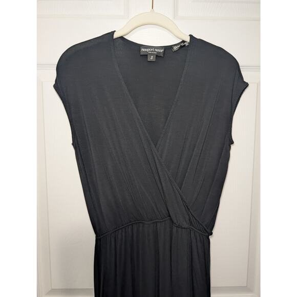 Black Jersey Maxi Dress Vneck Faux Wrap Womens Sz S Short Sleeves Newport News - Picture 9 of 9